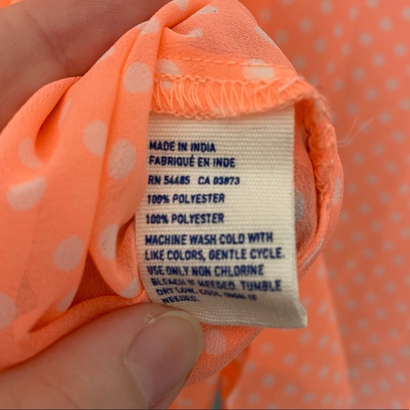 🌈5/$25 BUNDLE! 🦅AEO American Eagle Outfitters neon coral polkadot sheer blouse - Picture 7 of 8